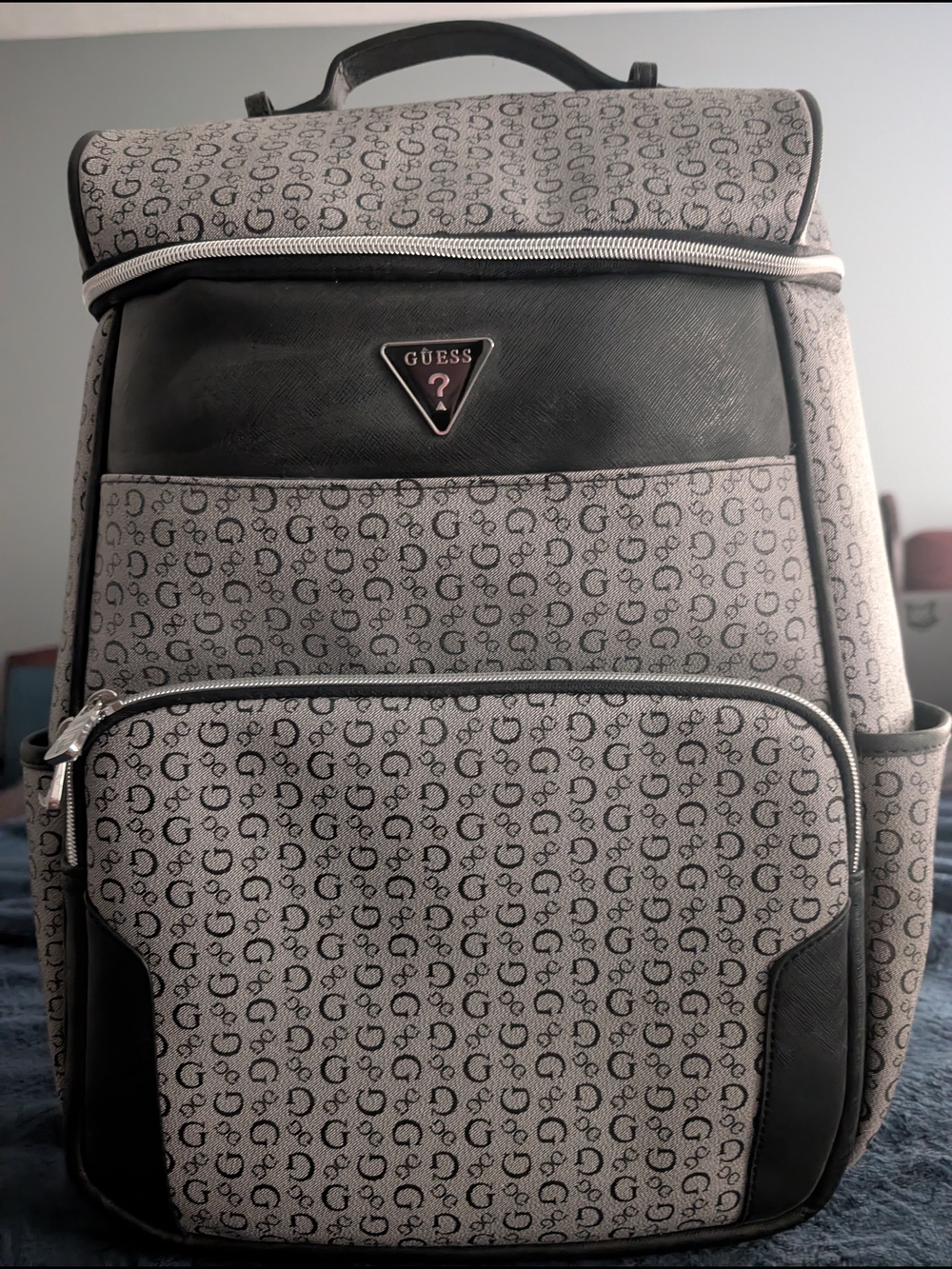 GUESS Gray and Black Monogram Backpack